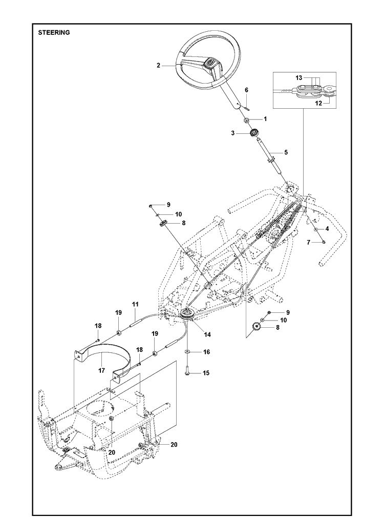 Steering Diagram and Parts List for R115C (967252702)(2020-01) Husqvarna Lawn Mower