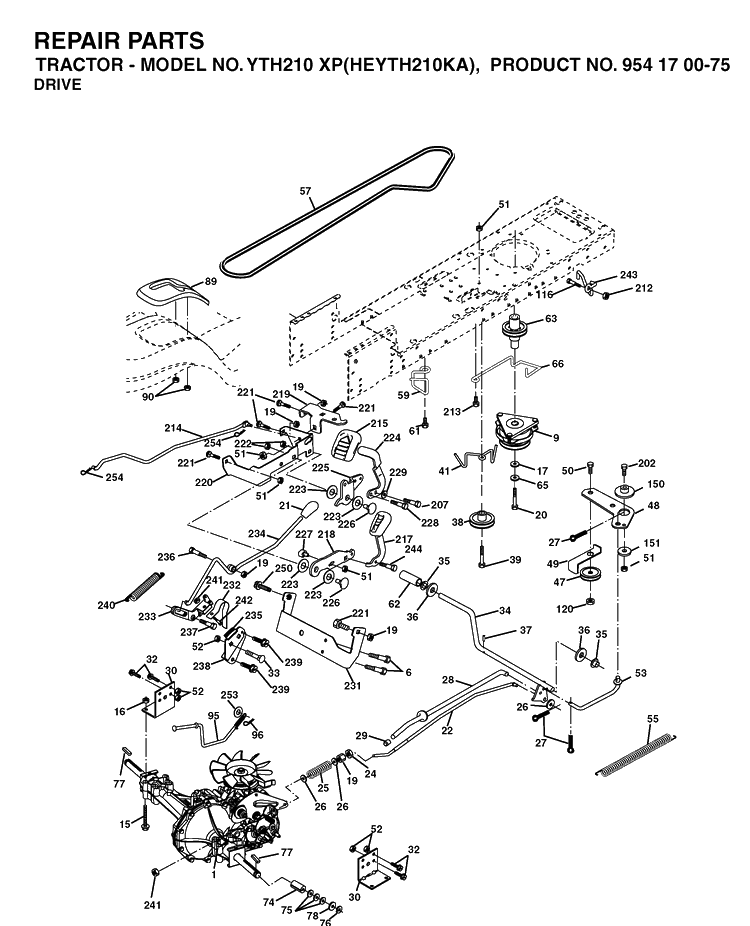 Drive Diagram and Parts List for YTH210XP (HEYTH210KA)(2003-01) Husqvarna Lawn Tractor