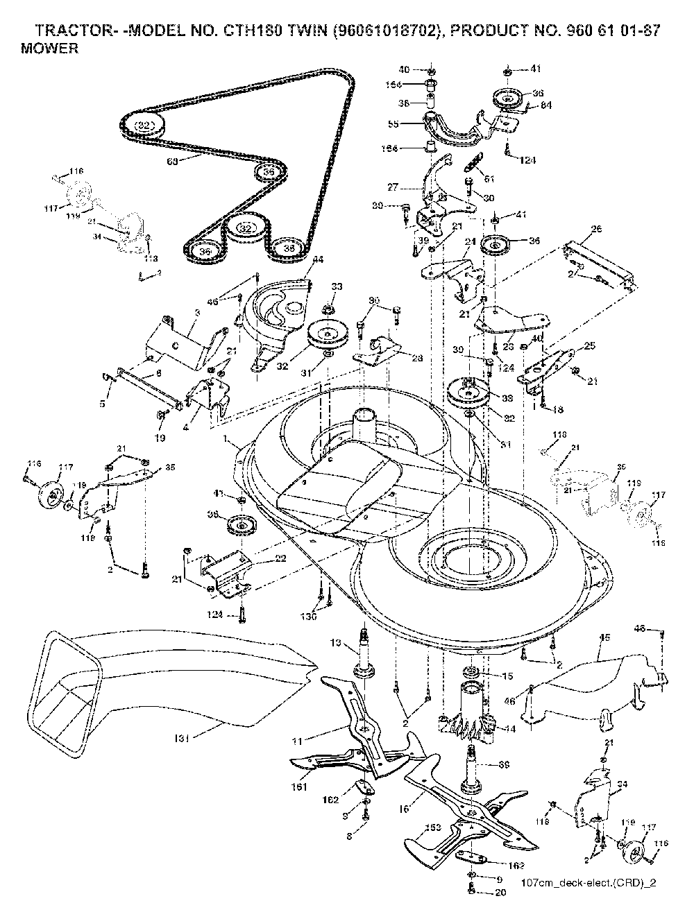 Mower Deck / Cutting Deck Diagram and Parts List for CTH180TWIN (96061018702, 960610187)(2007-09) Husqvarna Lawn Tractor