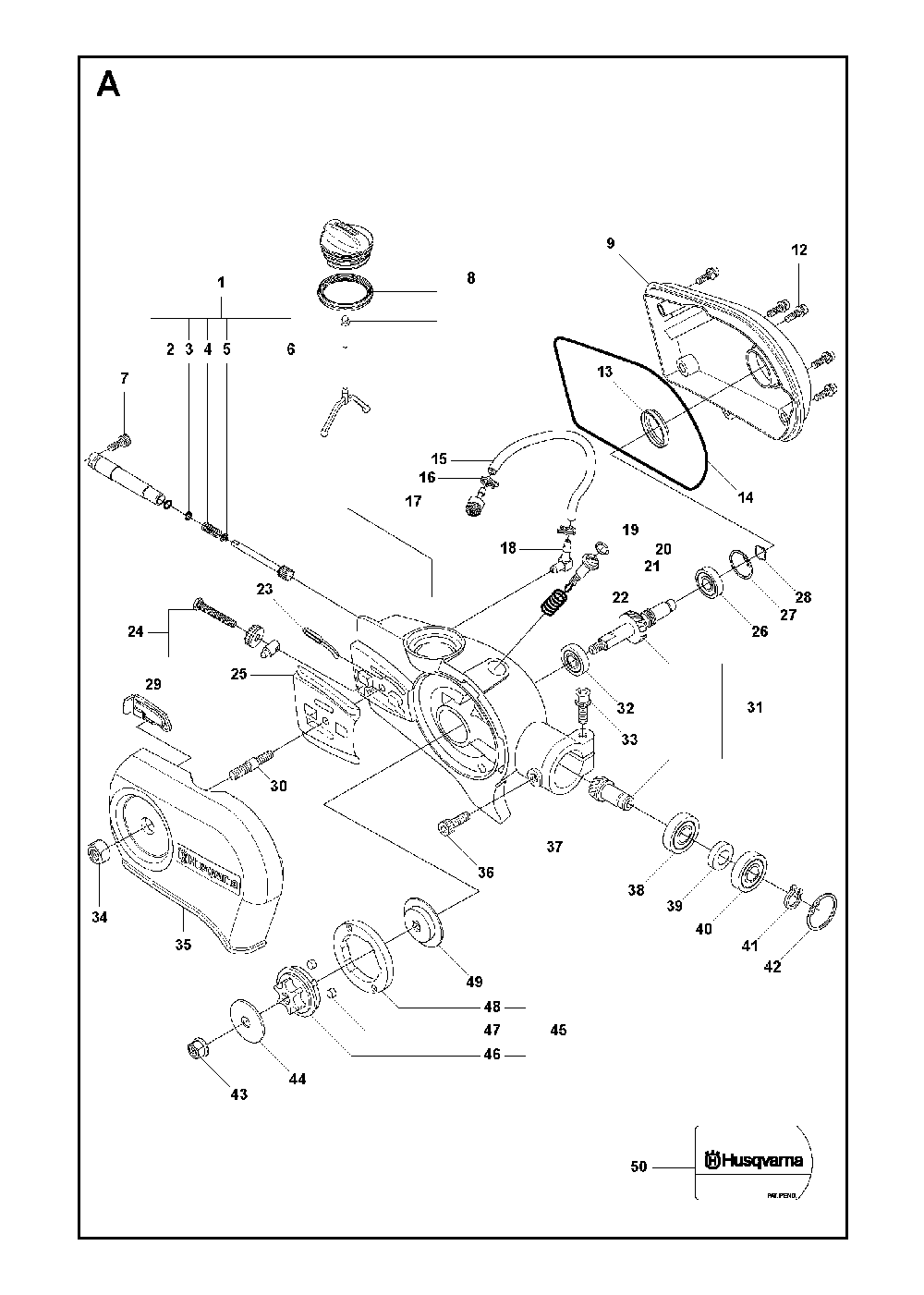 Gear Housing Diagram and Parts List for 323P4 20062700001 Husqvarna Pole Saw