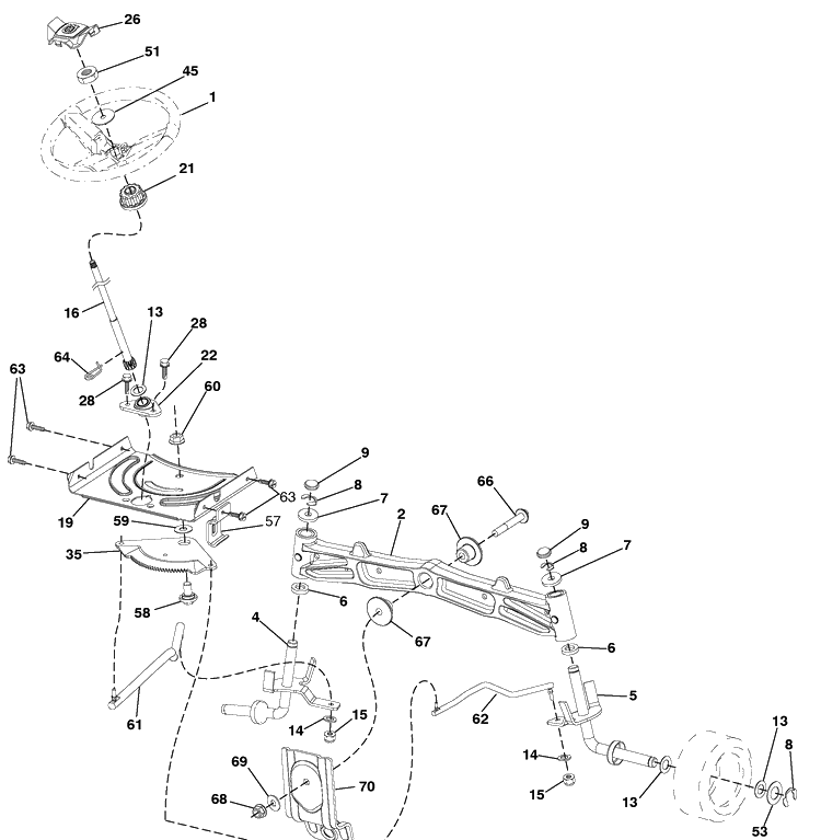 Steering Assembly Diagram and Parts List for LGT2554 (96045001502)(2010-02) Husqvarna Lawn Mower