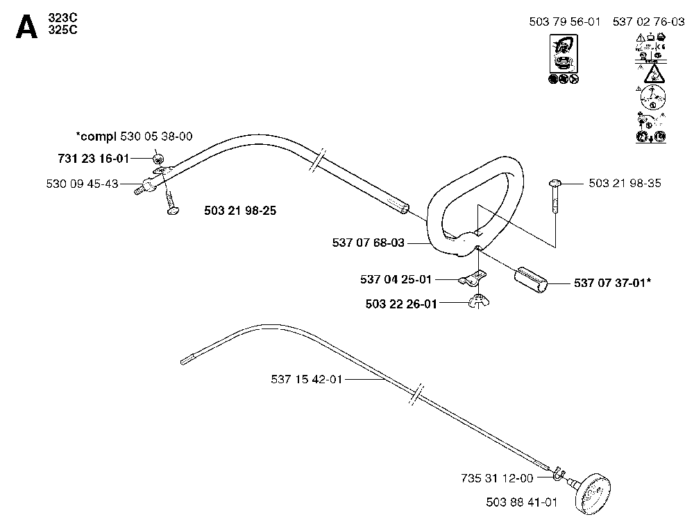 Shaft And Handle Diagram and Parts List for 325RXT 2002-01 Husqvarna Brush Cutter