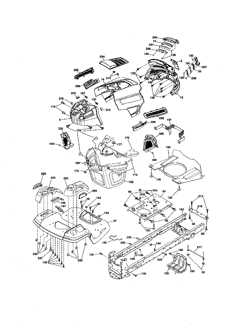 Chassis & enclosures Diagram and Parts List for 96043027500  Husqvarna Lawn Tractor