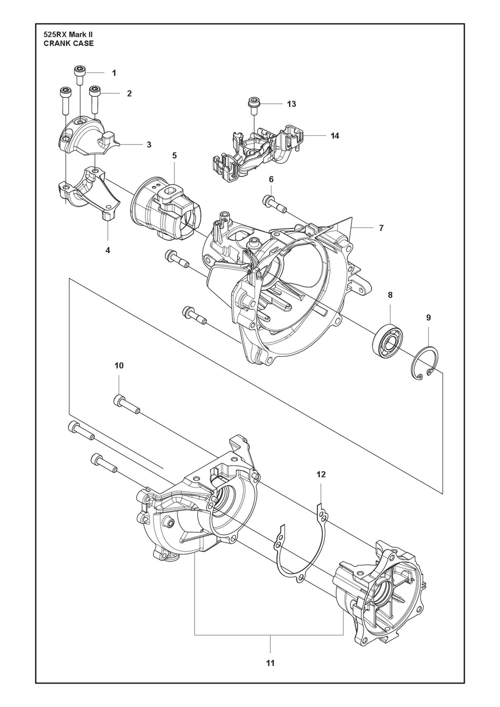 Crankcase Diagram and Parts List for 525RXMARKII  Husqvarna Brush Cutter