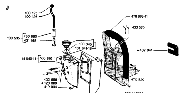 Fuel Tank And Handle Diagram and Parts List for 35 19900100001-19902200000 Husqvarna Chainsaw