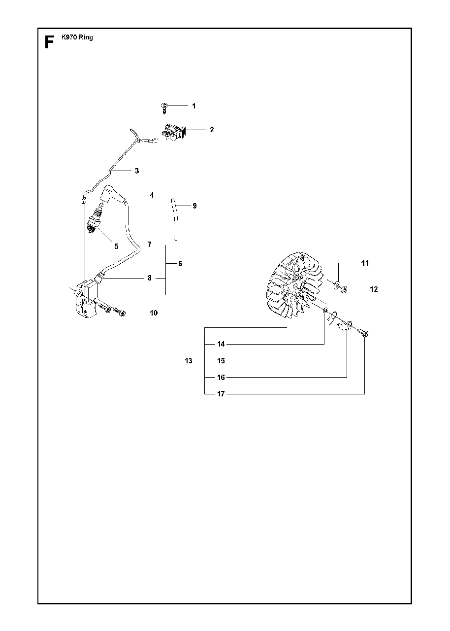 Ignition System Diagram and Parts List for K970RING 2011-12 Husqvarna Circular Saw