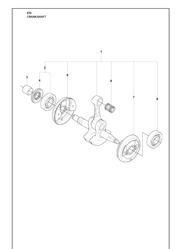 Crank Shaft Diagram and Parts List for 570 2009-08 Husqvarna Chainsaw