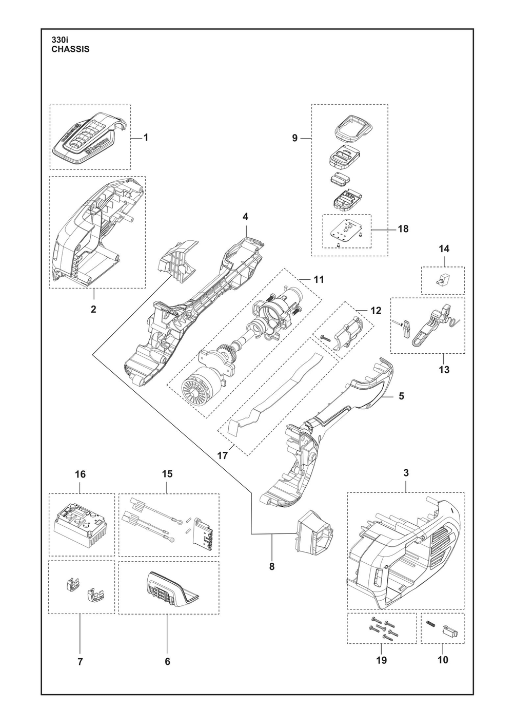 Chassis Diagram and Parts List for 330IKP  Husqvarna Pole Saw
