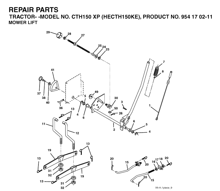 Mower Lift / Deck Lift Diagram and Parts List for CTH150XP (HECTH150KE)(2004-06) Husqvarna Lawn Tractor