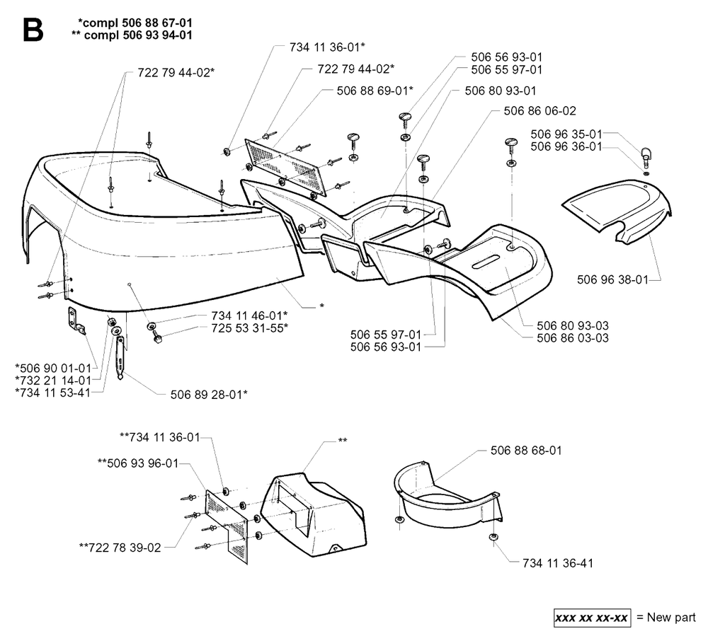 Hood Diagram and Parts List for PF18 2000-02 Husqvarna Lawn Tractor