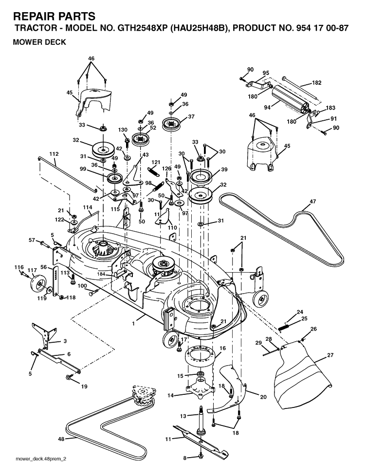 Mower Deck / Cutting Deck Diagram and Parts List for GTH2548XP (HAU25H48B)(2004-01) Husqvarna Lawn Tractor