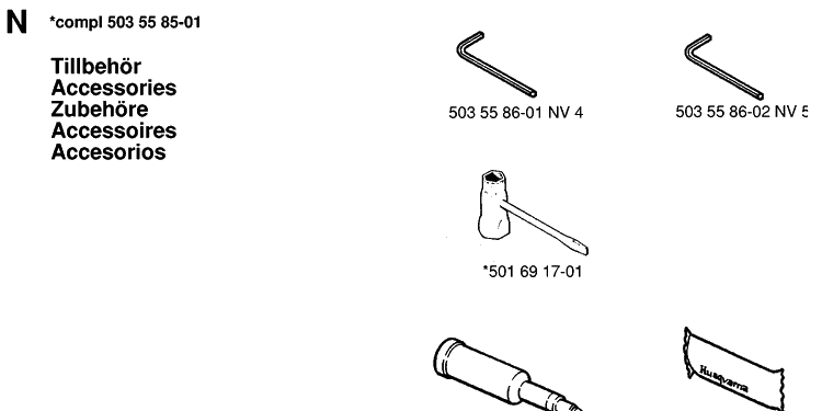 Accessories Diagram and Parts List for 254 19960100001-19980900000 Husqvarna Chainsaw