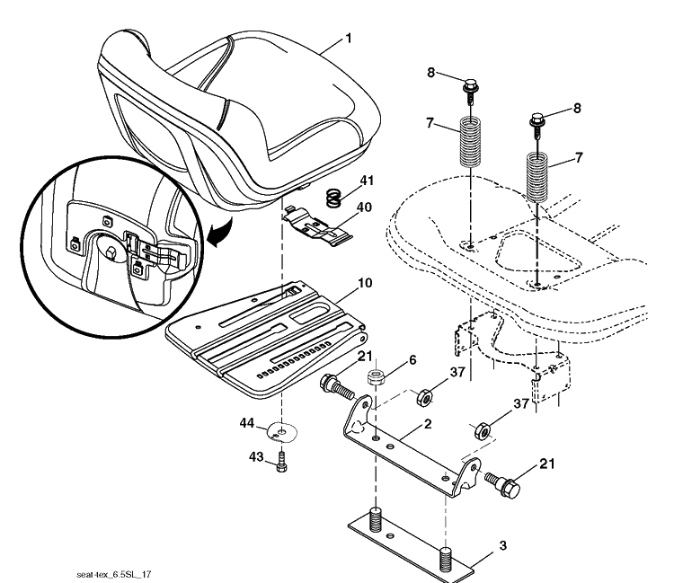Seat Diagram and Parts List for TC242T  Husqvarna Lawn Tractor