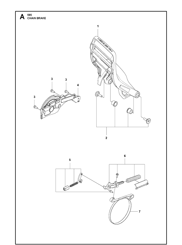 Chain Brake Diagram and Parts List for 585  Husqvarna Chainsaw