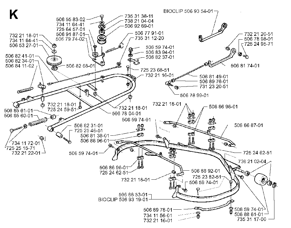 Frame Diagram and Parts List for RIDER1030BIOCLIP 1997-05 Husqvarna Lawn Tractor