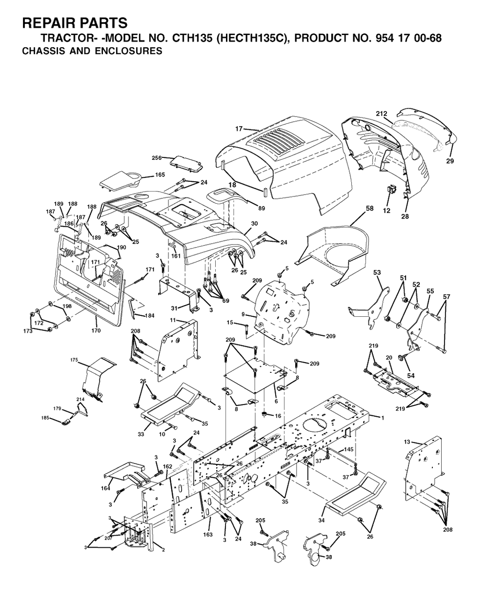 Chassis And Enclosures Diagram and Parts List for CTH135 (954170068-C)(2002-02) Husqvarna Lawn Tractor