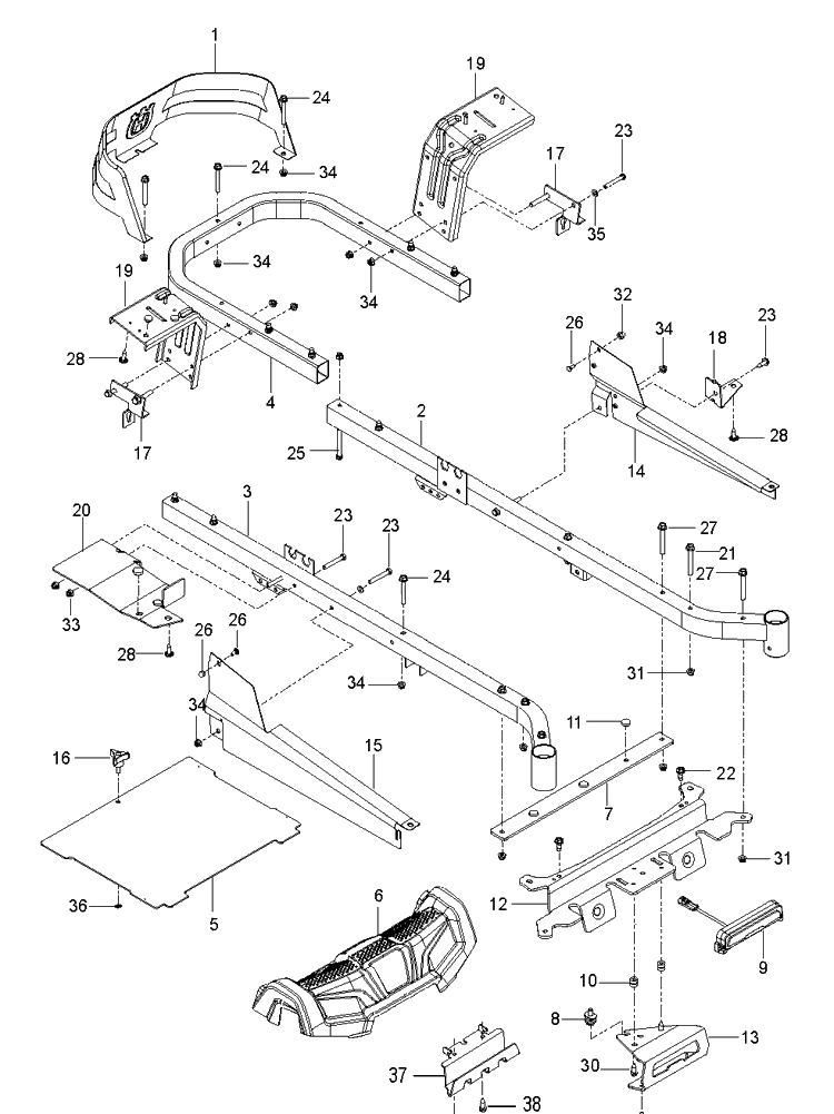 Frame Diagram and Parts List for Z242F  Husqvarna Lawn Mower