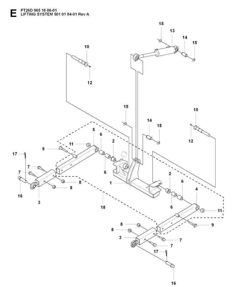 Mower Lift / Deck Lift 2 Diagram and Parts List for PT26D (965160601)(2008-03) Husqvarna Lawn Mower