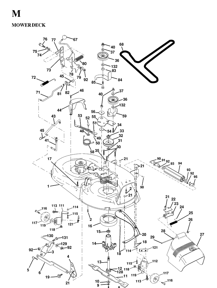 Mower Deck / Cutting Deck Diagram and Parts List for YTH130 1997-02 Husqvarna Lawn Tractor