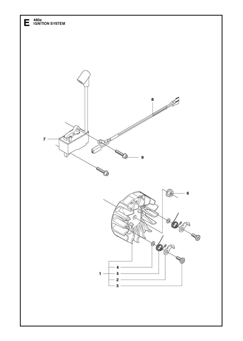 Ignition System Diagram and Parts List for 440 e-series Husqvarna Chainsaw