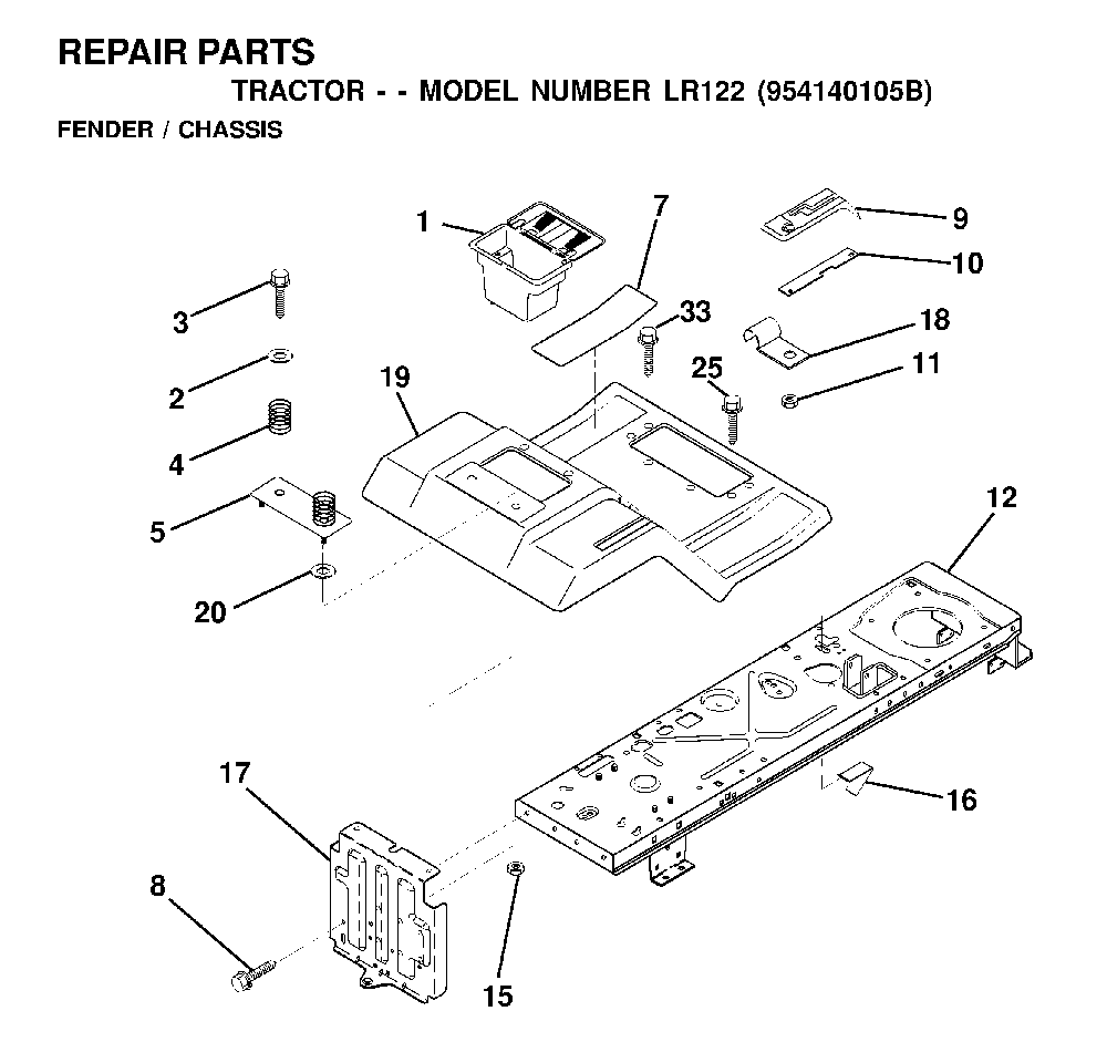 Chassis And Enclosures Diagram and Parts List for LR122 (954140105B)(2000-01) Husqvarna Lawn Tractor
