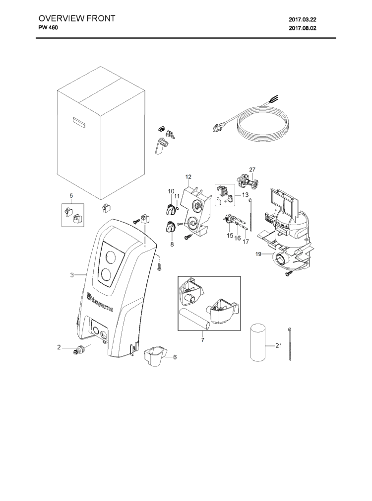 Overview Diagram and Parts List for PW460 (967678001)(2017-10) Husqvarna Pressure Washer