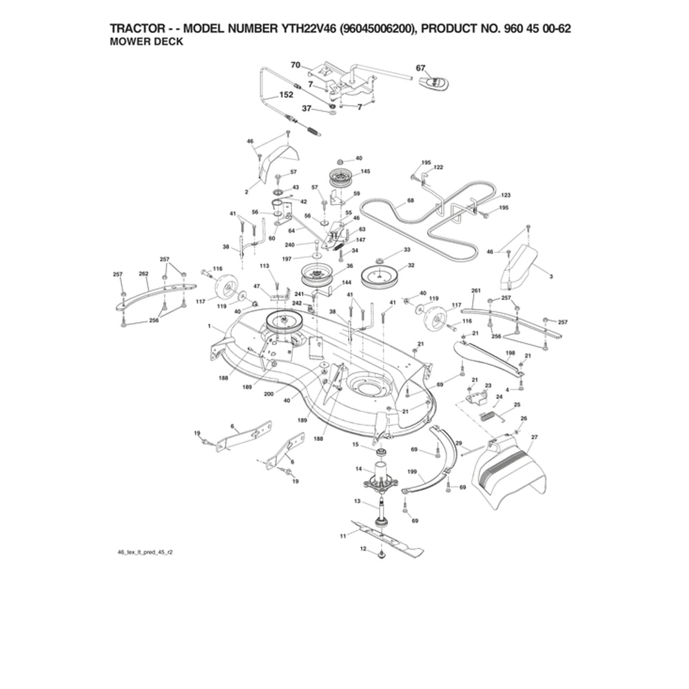 Mower Deck Diagram and Parts List for 96045006200  Husqvarna Lawn Tractor