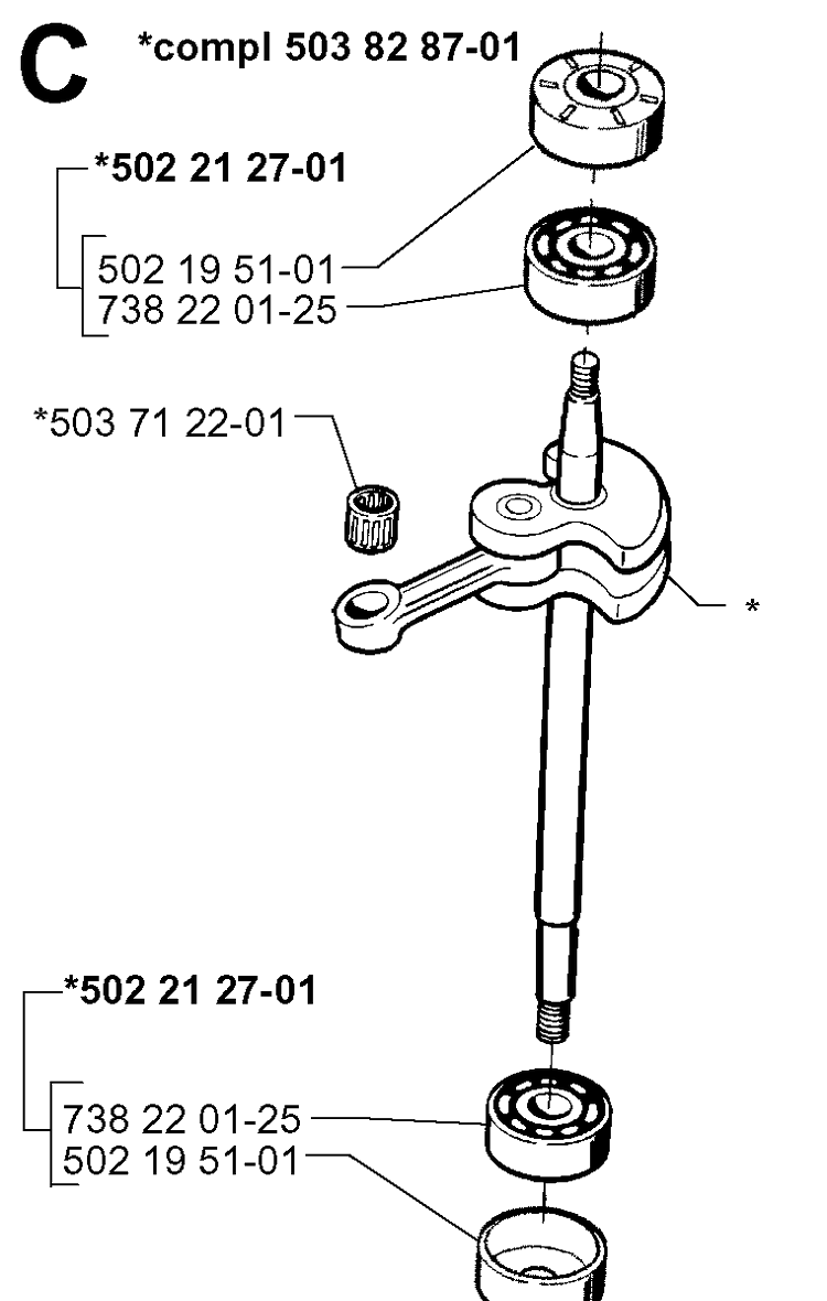 Crankshaft Diagram and Parts List for 225BV 19963100001-19970500000 Husqvarna Leaf Blower / Vacuum