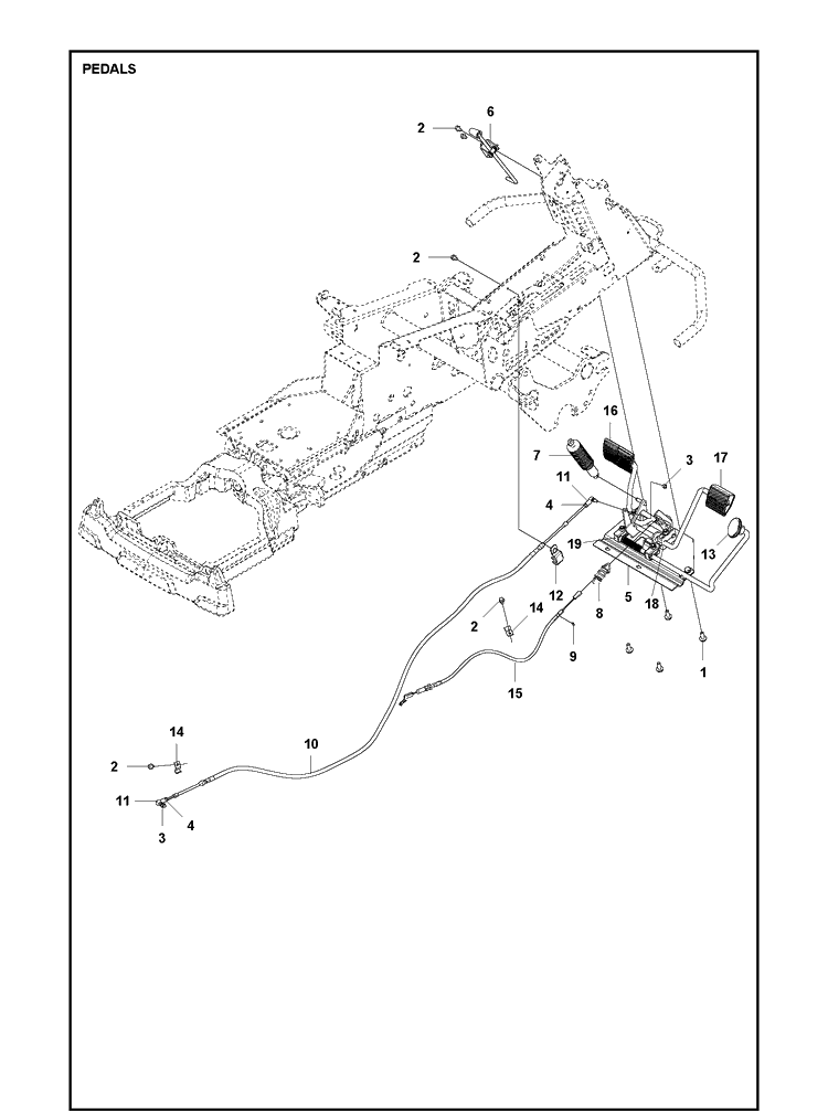 Pedals Diagram and Parts List for R418TSX AWD Husqvarna Lawn Mower