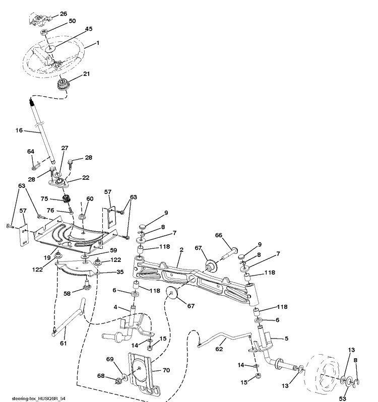 Steering Diagram and Parts List for YTH224TFI (96041034500)(2013-11) Husqvarna Lawn Tractor