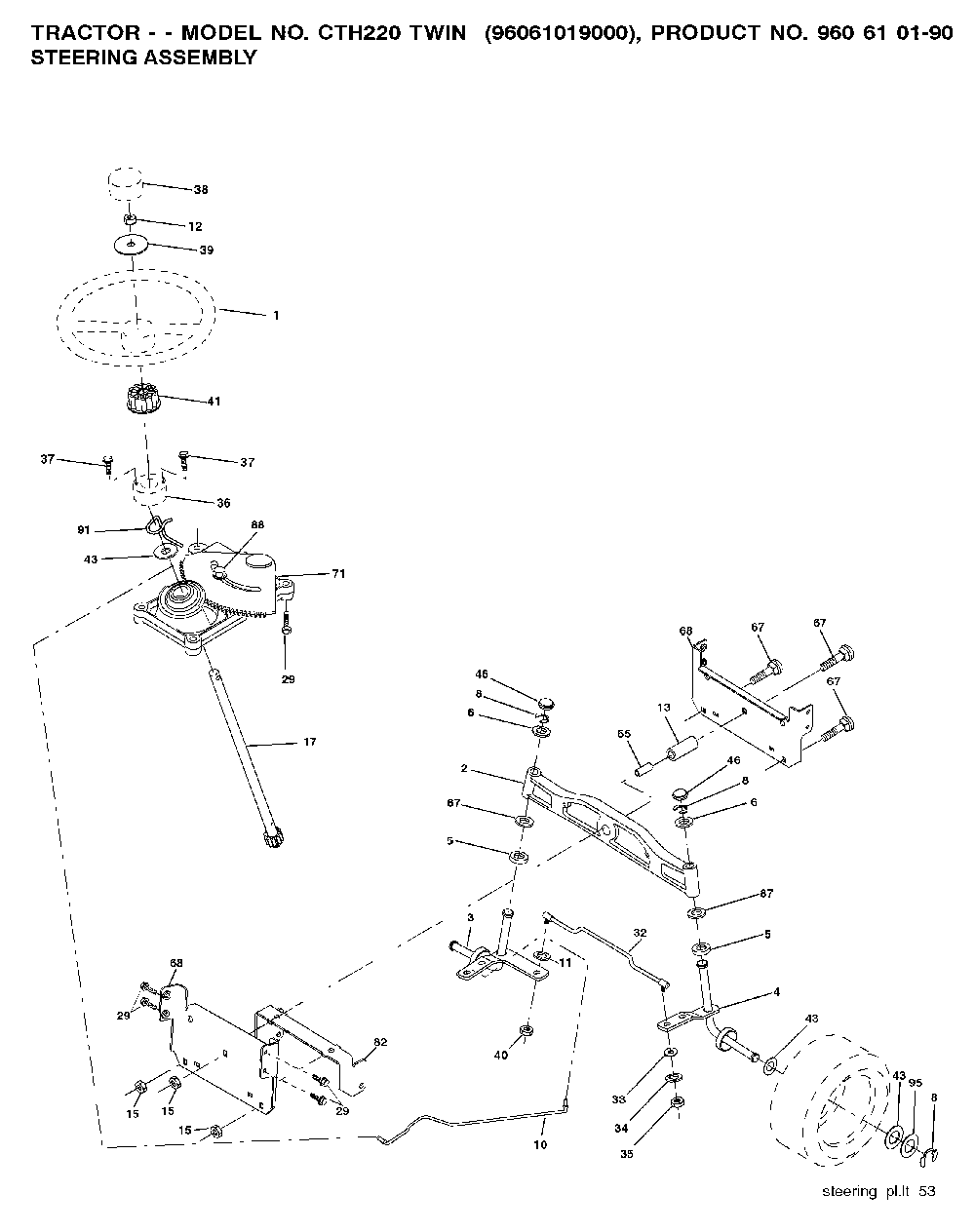 Steering Diagram and Parts List for CTH220TWIN (96061019000)(2007-02) Husqvarna Lawn Tractor