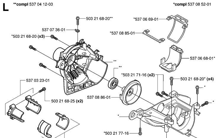 Crankcase And Clutchdrum Diagram and Parts List for 326HE4 (X-SERIES)(20033100001-20040100000) Husqvarna Hedge Trimmer