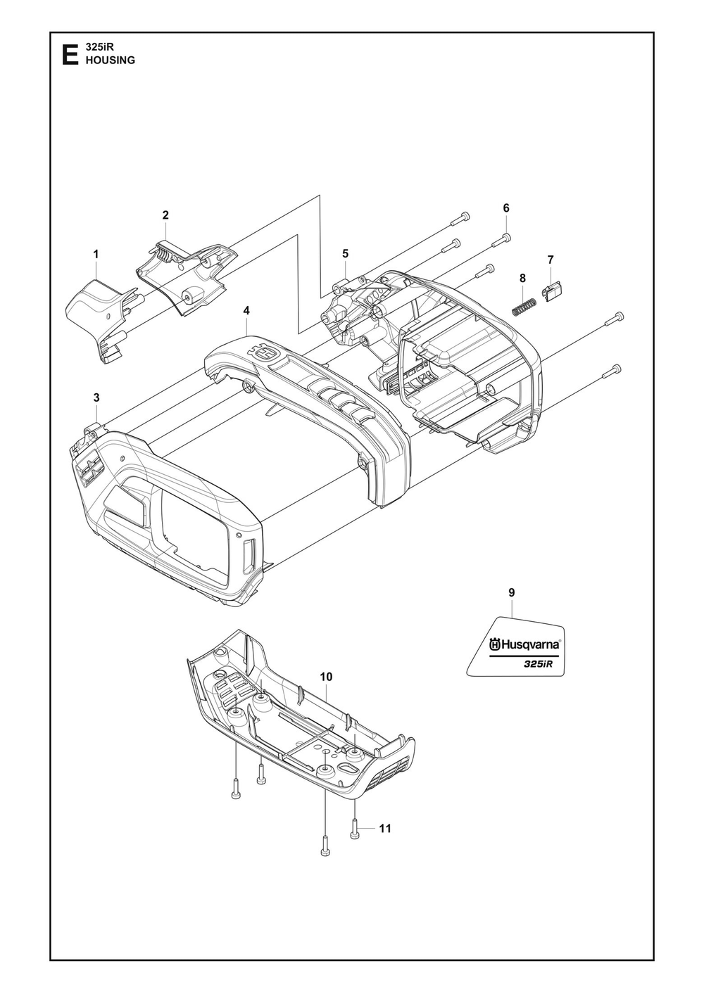 Housing Diagram and Parts List for 325IR  Husqvarna Brush Cutter