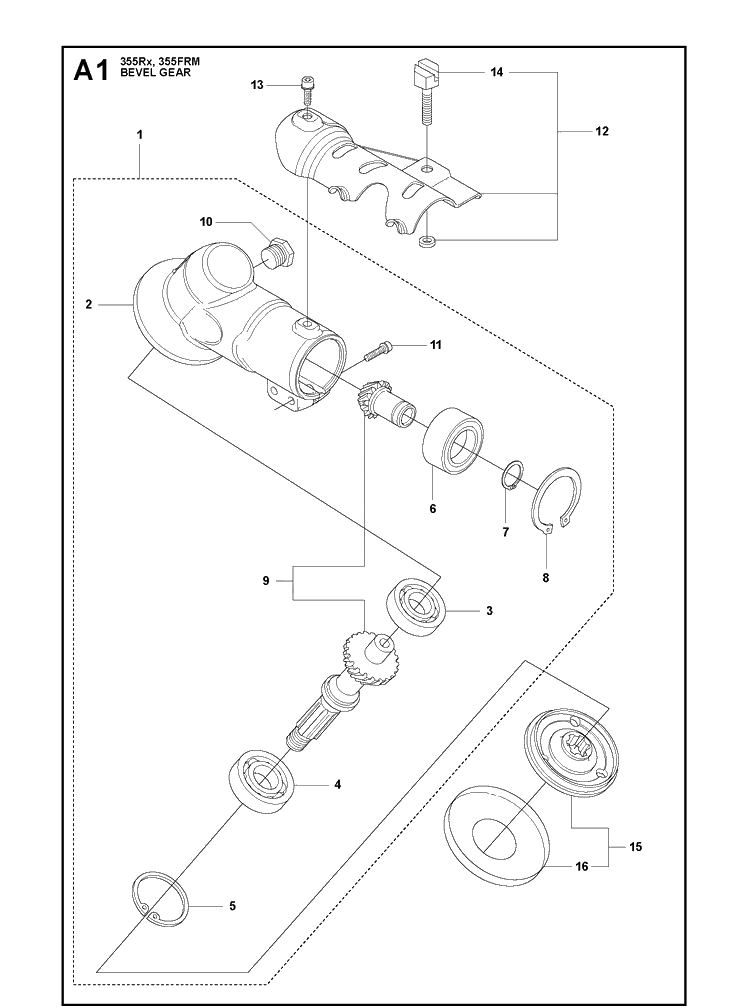 Bevel Gear Diagram and Parts List for 355RX  Husqvarna Brush Cutter