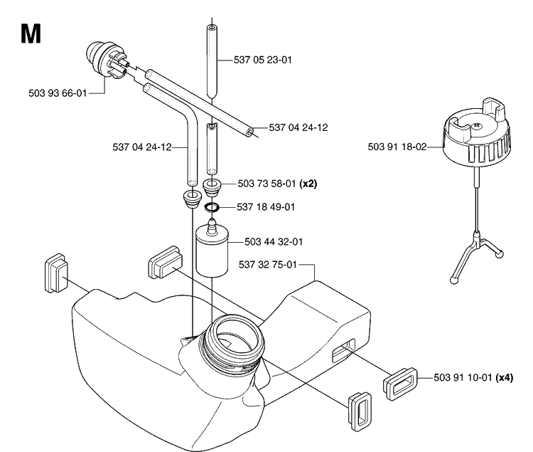 Fuel Tank Diagram and Parts List for 335RX 20064000001-20070100000 Husqvarna Brush Cutter