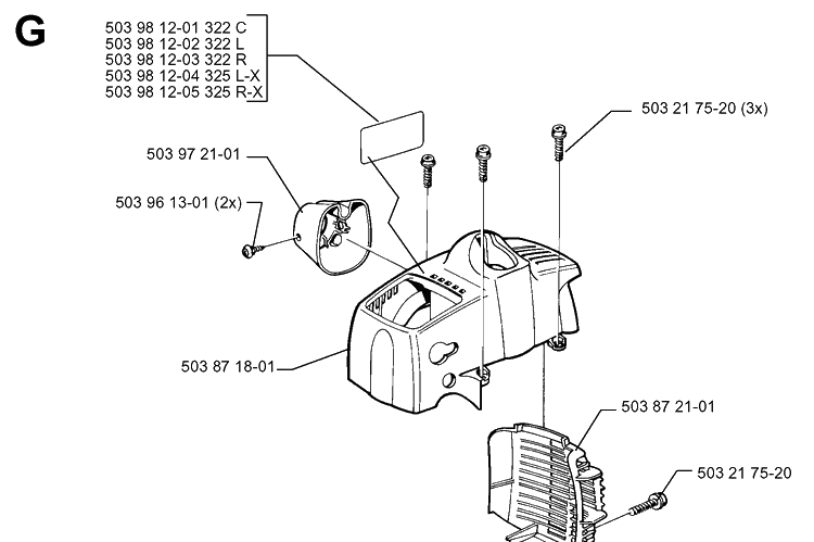 Cover Diagram and Parts List for 325RX 19991000001-20001900000 Husqvarna Brush Cutter