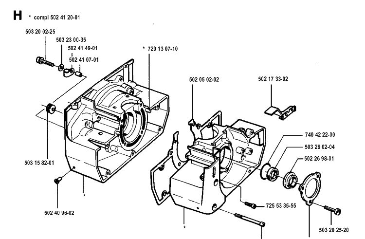 Crankcase Diagram and Parts List for 250PS 19940600001-19960500000 Husqvarna Pole Saw
