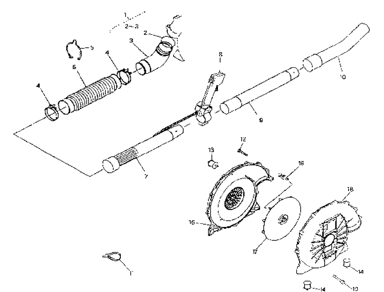 Blower Tubes And Blower Housing Diagram and Parts List for 155BT (Carb II)(2001-04) Husqvarna Leaf Blower / Vacuum