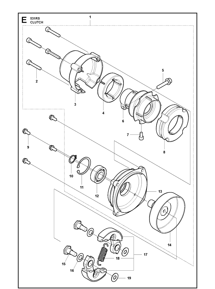 Clutch Diagram and Parts List for 531RS  Husqvarna Brush Cutter
