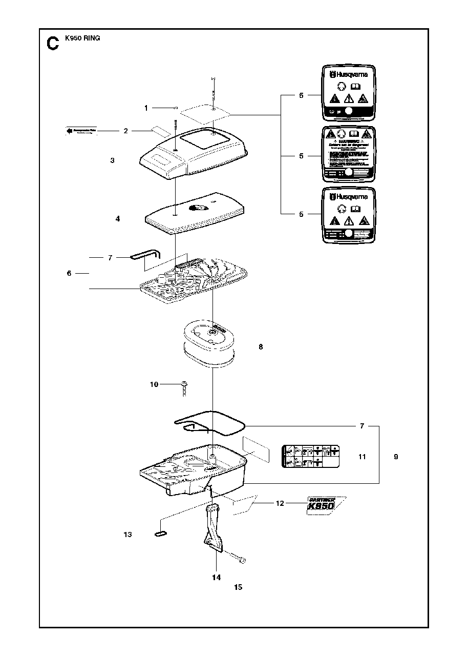 Air Filter Diagram and Parts List for K950RING 2007-01 Husqvarna Circular Saw