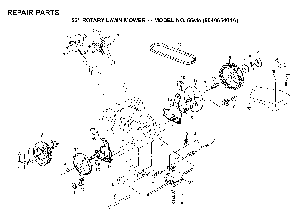 Repair Parts Diagram and Parts List for 56SF (954066101A)(1994-01) Husqvarna Lawn Mower
