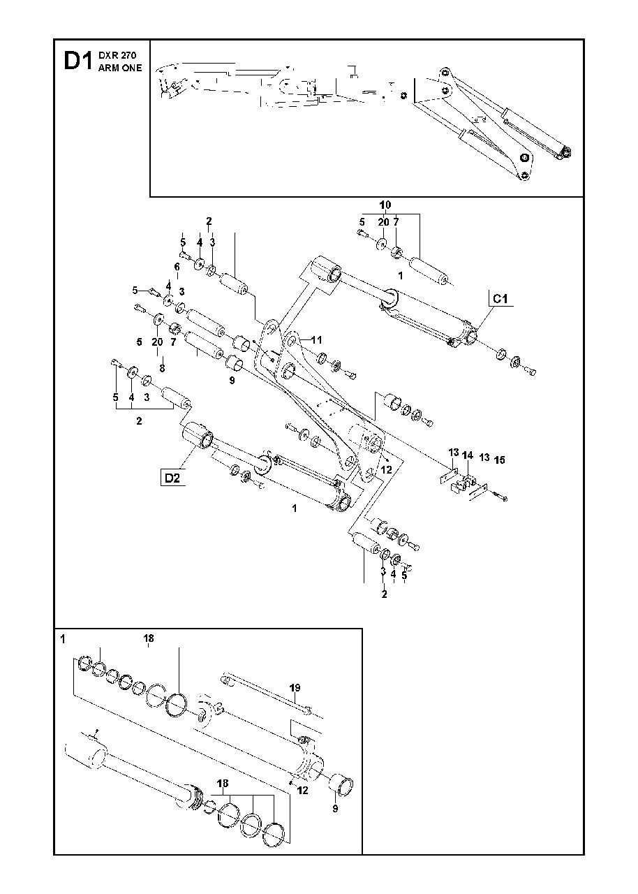 Arm One Diagram and Parts List for DXR270 (1 & Above)(2013-08) Husqvarna Demolition Hammer