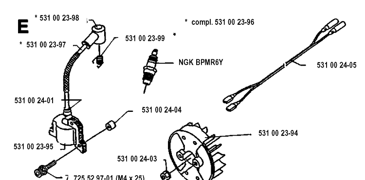 Ignition System Diagram and Parts List for 125RB 19931400001-Current Husqvarna Brush Cutter