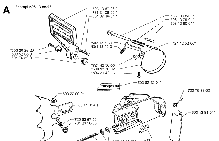 Chain Brake And Clutch Cover Diagram and Parts List for 3120 19980900001-20000600000 Husqvarna Chainsaw