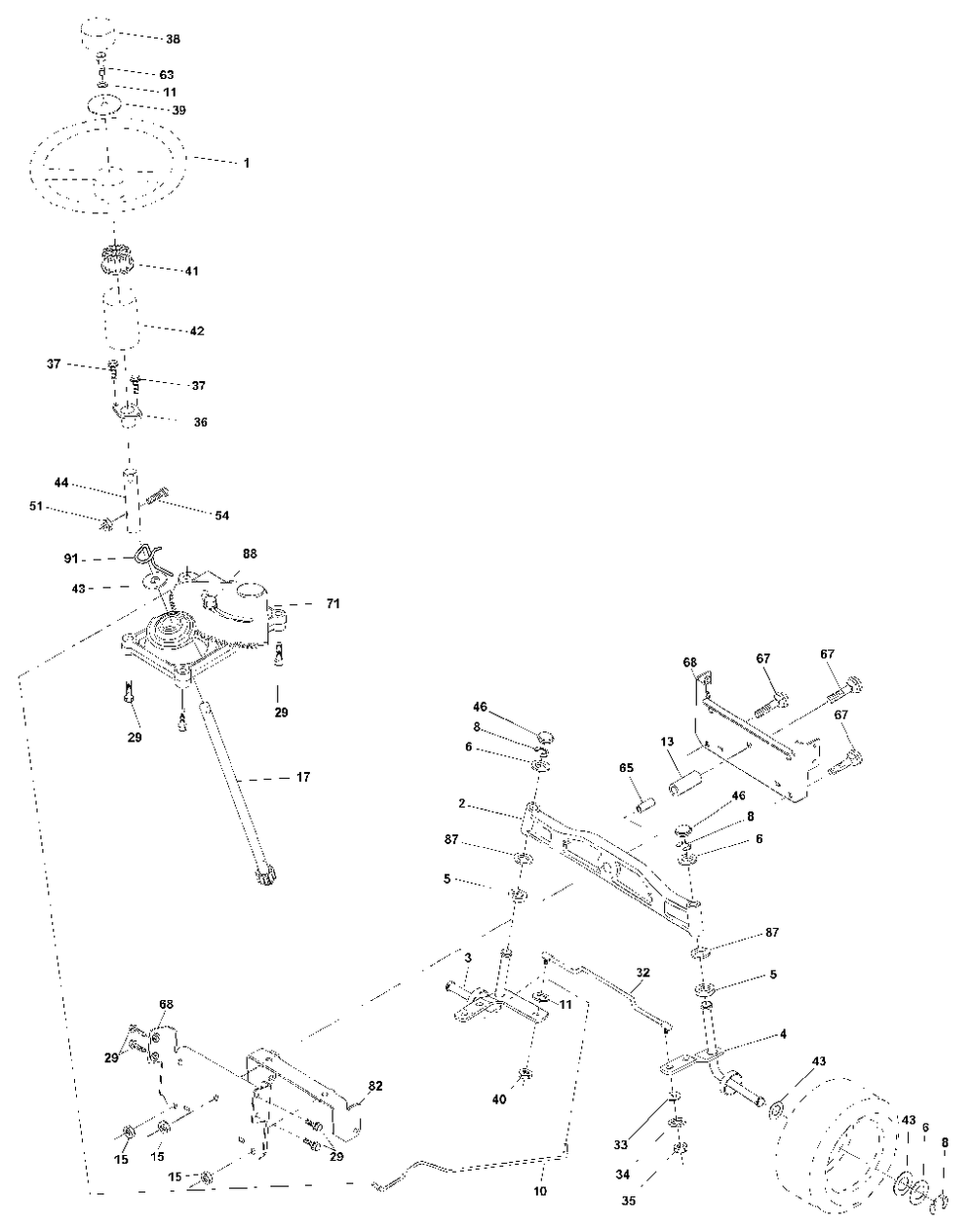 Steering Assembly Diagram and Parts List for YTH1848XP (954567260-A)(2001-02) Husqvarna Lawn Tractor