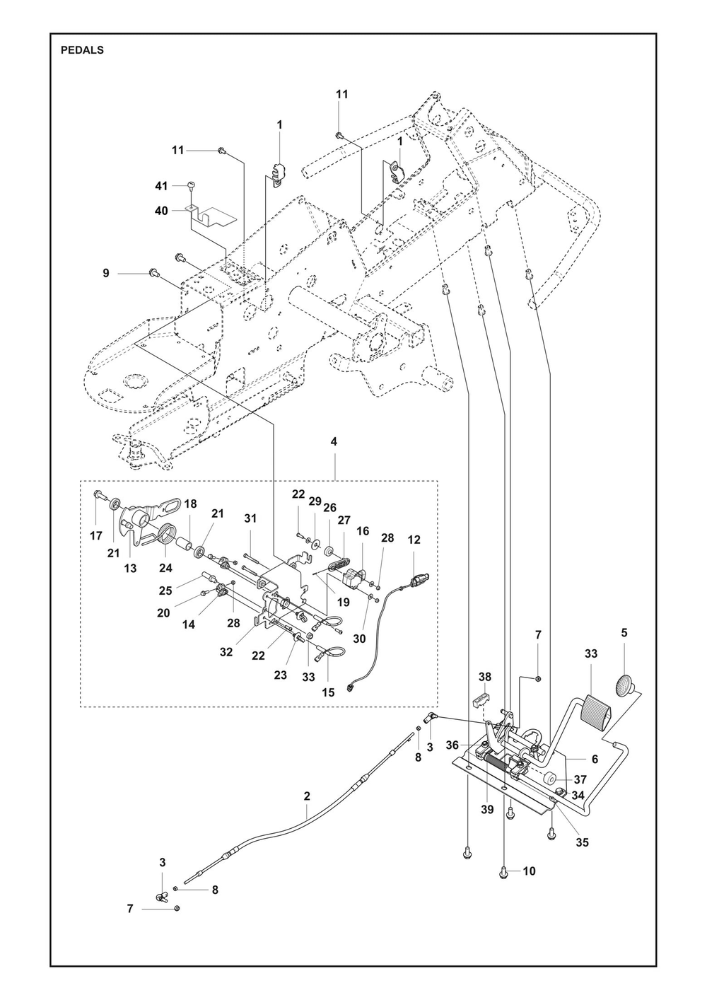 Pedals Diagram and Parts List for R200IX  Husqvarna Lawn Tractor