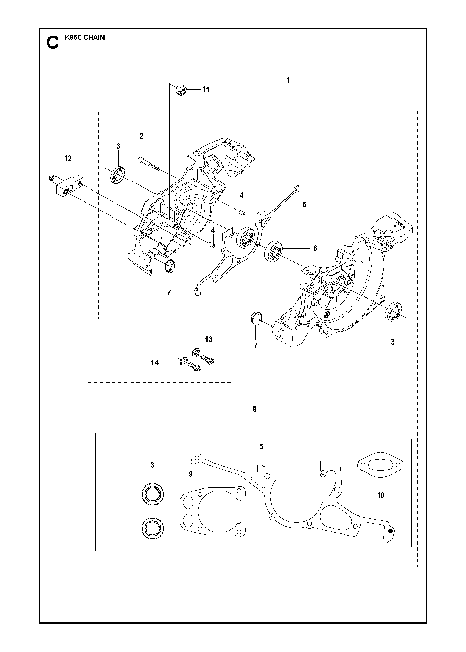 Crankcase Diagram and Parts List for K960CHAIN 2008-03 Husqvarna Circular Saw