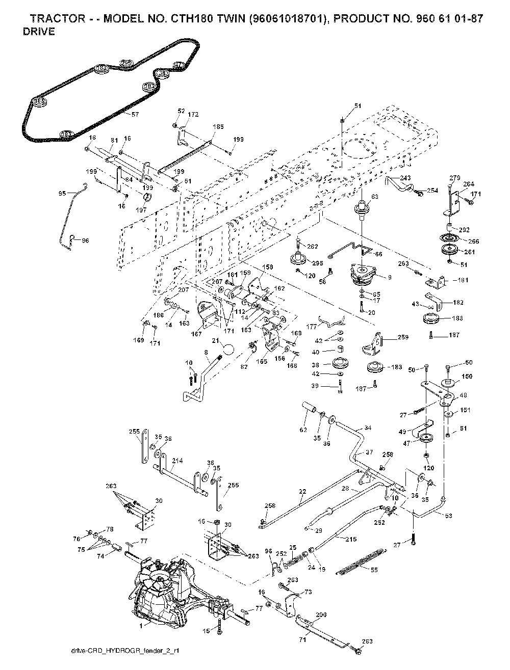 Drive Diagram and Parts List for CTH180TWIN (96061018701)(2007-05) Husqvarna Lawn Tractor