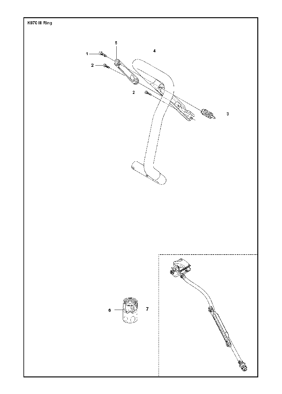 Fuel Tank And Handle Diagram and Parts List for K970IIIRING 2017-03 Husqvarna Circular Saw