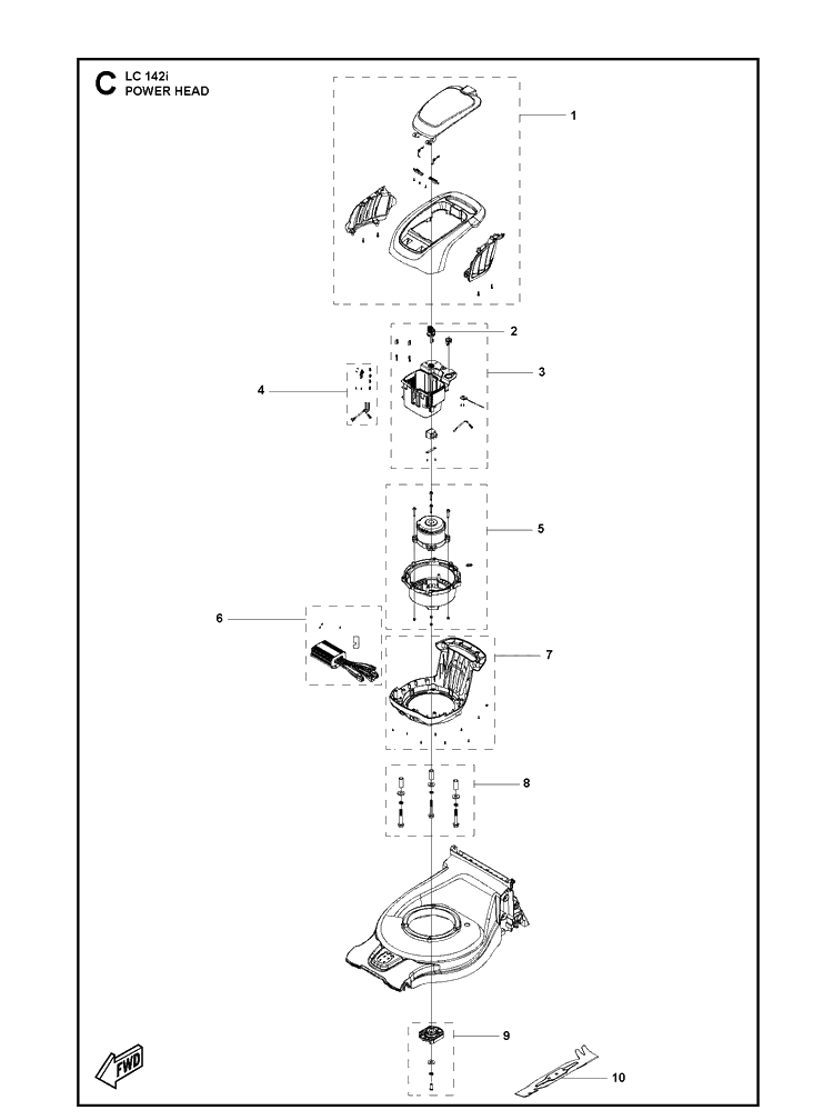 Power Head Diagram and Parts List for LC142I  Husqvarna Lawn Mower